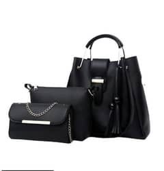 3 Pcs Women's PU Leather Plain Handbag