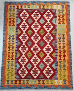 Kilims Handknotted Carpet In Red, Beige and Multi Colors 4x6 Sq Ft