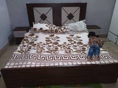 King Size Bed (without Mattress) with 2 side tables & 3 Door Wadrobe