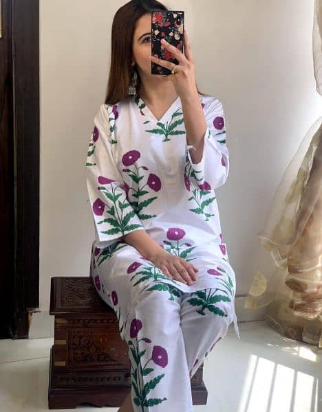 summer weather 2 piece stitched suit white fresh color 1