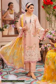 3 Pcs Woman's Unstitched Lawn Embroidered Suit