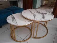Marble design Wooden Tables with metal base.