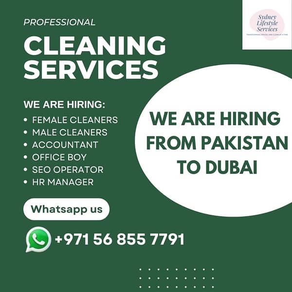 Jobs in Dubai. Join a Leading Cleaning Company in Dubai. 0