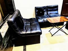 5 seater sofa / leather sofa / wooden sofa / wooden center table