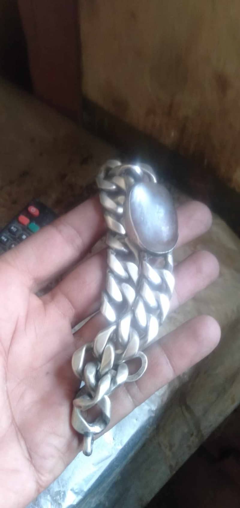 Fully Silver(chandi) hand bracelet with oval shaped Noor e Najaf stone 0
