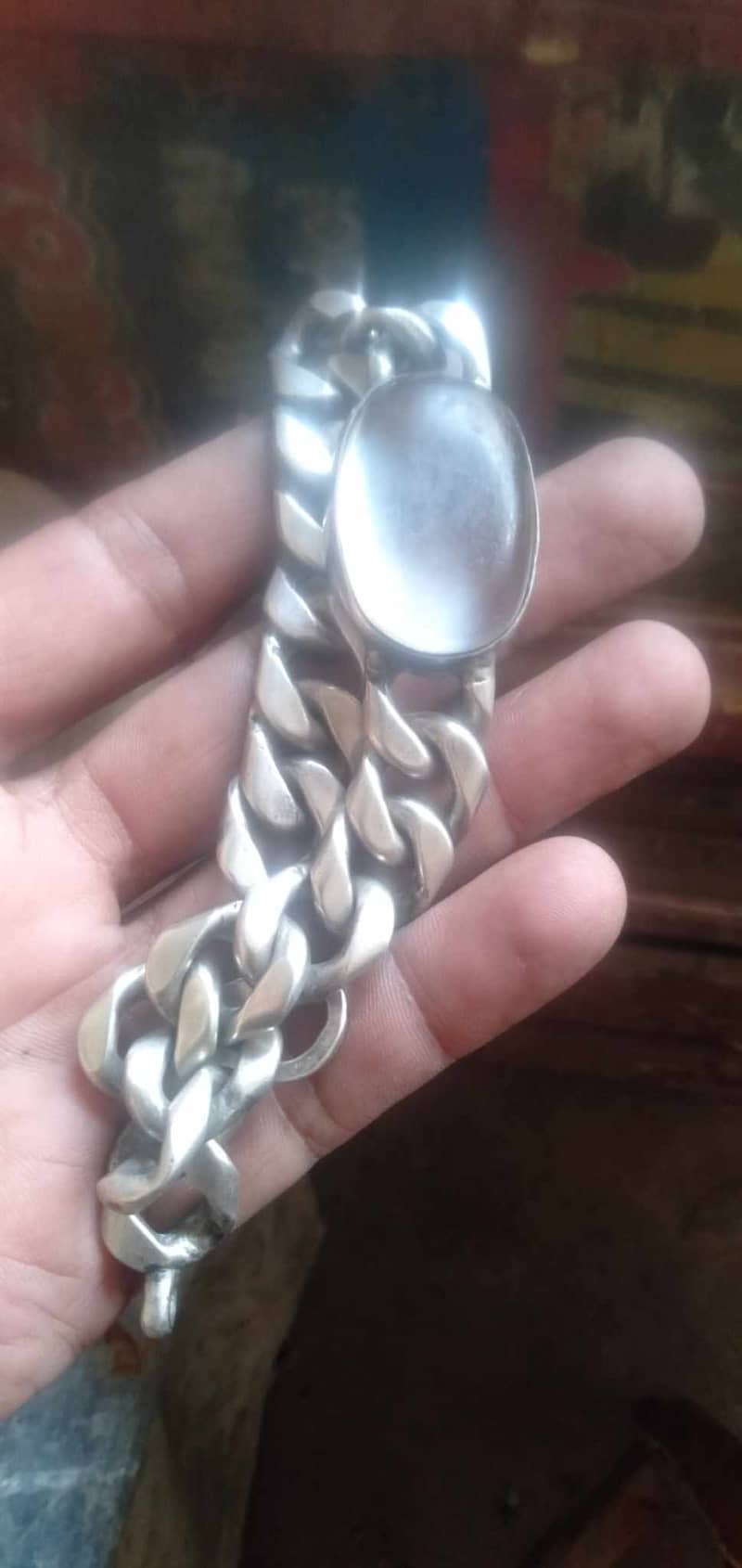 Fully Silver(chandi) hand bracelet with oval shaped Noor e Najaf stone 1