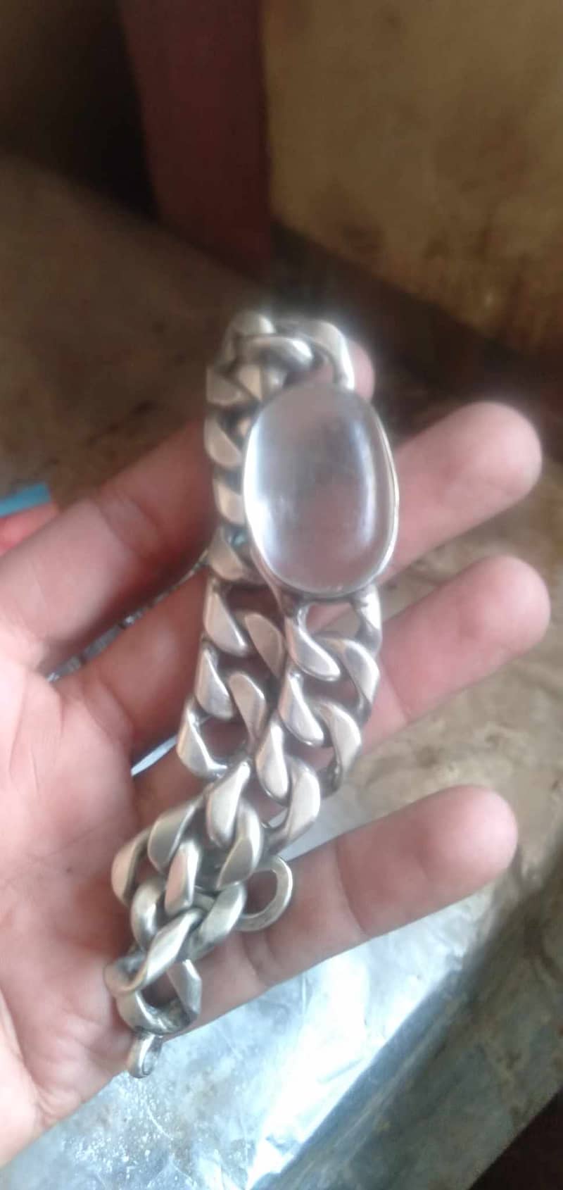 Fully Silver(chandi) hand bracelet with oval shaped Noor e Najaf stone 2