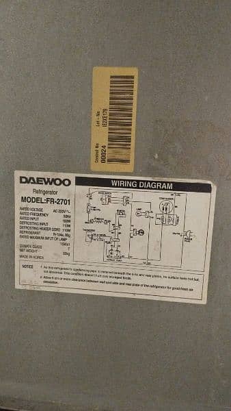 Daewoo Refrigerator  Model=FR 2701 7