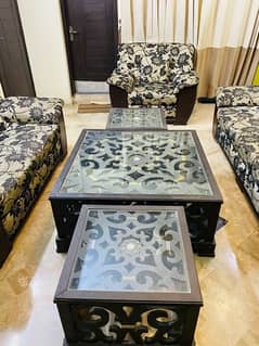 Glass-Top Center Table Set in good condition
