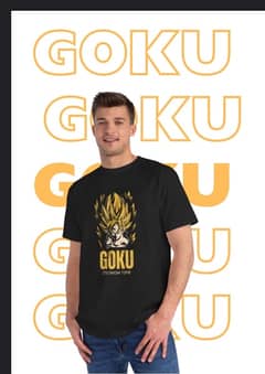 Goku logo printed black round neck T-shirt
