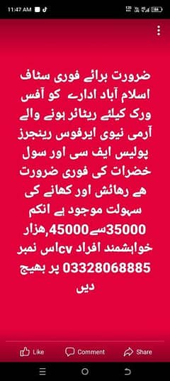 person required for office work in islambad 0