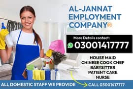 Domestic staff, Babysitter, Maid , Patient care , Chinese Cook , Nurse