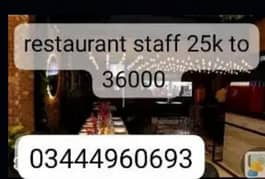 restaurant staff required lahore male