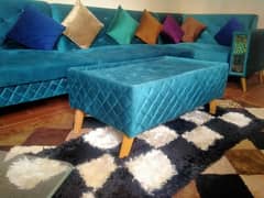 L shape sofa with cushions with table