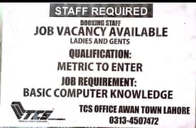 Job offer  "TCS OFFICE BOOKING STAFF REQUIRED" 0