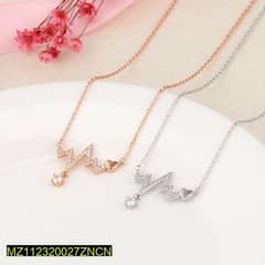 1 Pc Plated Heart Line Stone Necklace