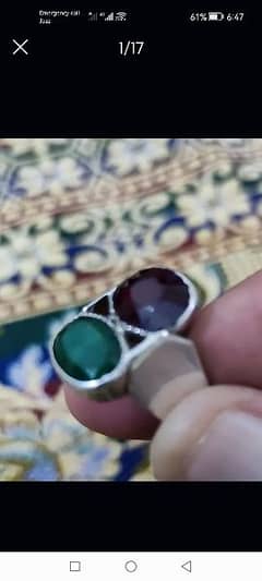 Emeralds+Ruby very high quality original natural stone + chandi ring