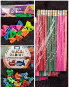 pencil , Eraser, sharpener with free pattern pouch gift pack of 96