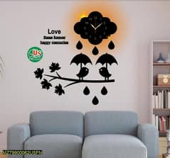 Modern cloud and rain art wooden wall clock with light