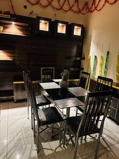 Steel dinning table with 6 chairs