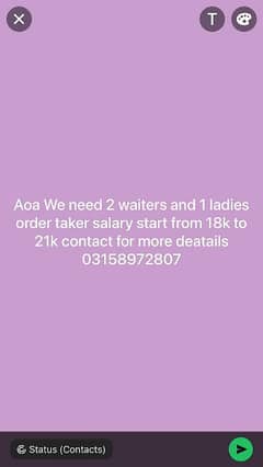 need waiters female staf and male staf 0