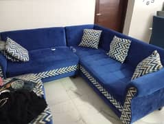 blue velvet 5 seater L shape sofa