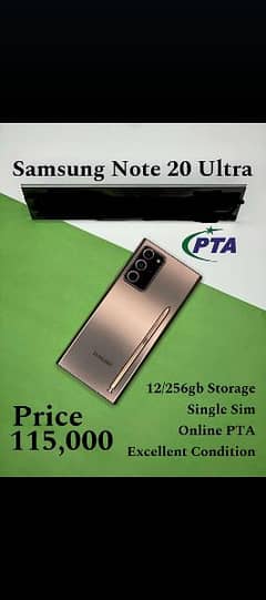 Samsung Galaxy note 20ultra 12gb256m online pta singhl sim ha