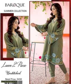 2 piece women unstitched Law embroidered suit