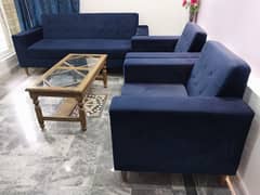 Blue velvet sofa set