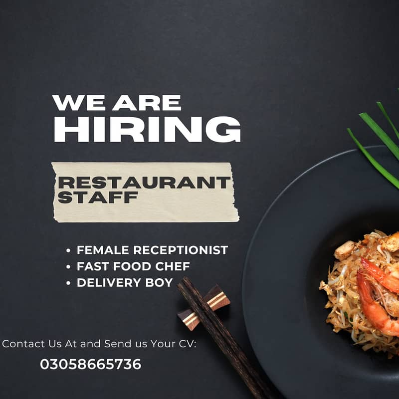 Fast Food Chef || Reception Female || Urgent Hiring || jobs in Lahore 0