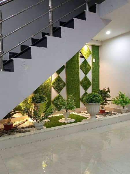 artificial grass, media wall, ceiling, office decore, beauty parker 0