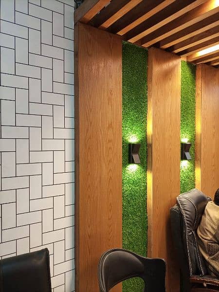 artificial grass, media wall, ceiling, office decore, beauty parker 5