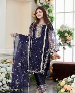 3 Pcs woman's Stitched organza embroidered suit