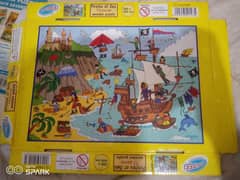 2 set of wooden jigsaw puzzle of pirates with wooden board