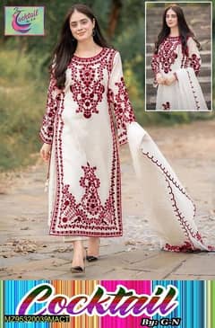 3 pic women's stitched organza embroidered suit.