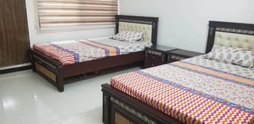 wooden single bed set pair