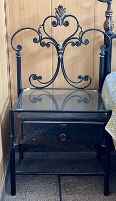 Iron King Size bed with side tables for sale
