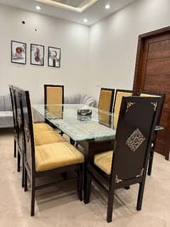 8 seater dining table /8 chair /wooden /luxury /Glass Top / Furniture