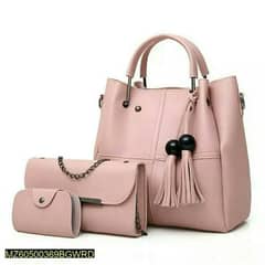 3 pcs woman's leather plan hand bag set