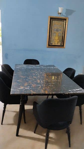 6 chairs dining table with marble top slightly used 2