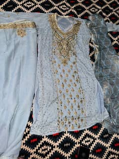 3 piece Reshmi long shirt with heavy work with plazzo & Dupatta 0