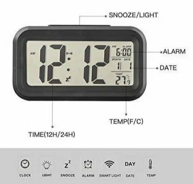 Digital Smart Light Backlight Alarm Clock with Night Sensor 1
