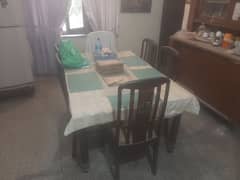 wooden old antique dining table and 6 chairs