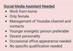 Social Media Assistant | Work from home (only female)