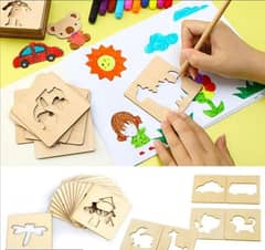 Wooden Drawing Shapes for Kids - 8-Piece Learning Set