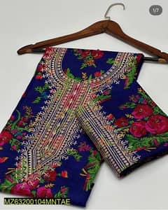 2 PCs women's unstitched linen embroidered suit WhatsApp  03163660214