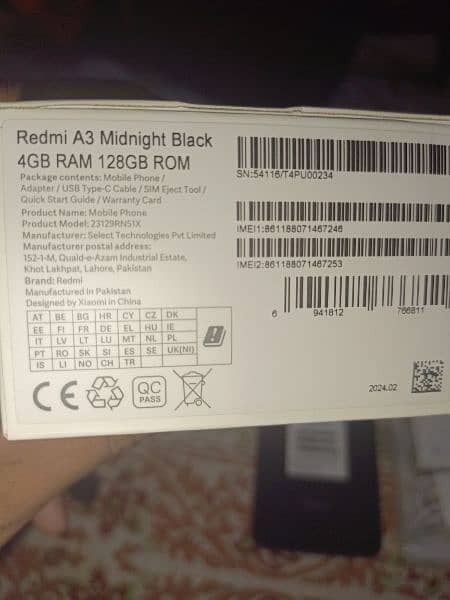 redmi A3 ( 4  128)  brand new just box open 2