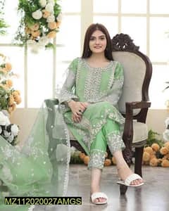 3 Pcs Womens Stitched Organza embroidered Suit
