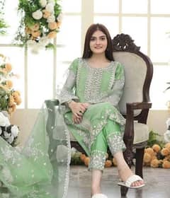 3 Pcs Womens Stitched Organza embroidered Suit