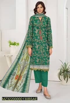 3 Pcs women's unstitched lawn Digital print suit